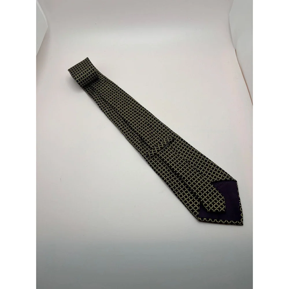 Custom Shop Mens Silk Necktie Black Gold Geometric Rings Purple Liner Tie